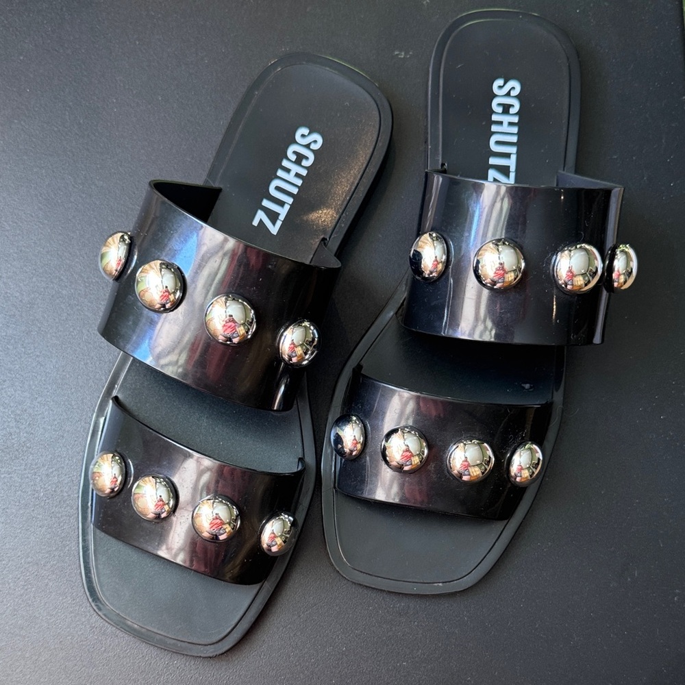 SCHUTZ Black Sandals with Metallic Studs